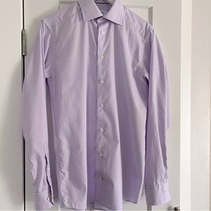 Eton Slim Fit Micro Check Dress Shirt Men's 38/15 Light Purple Spread Collar L/S